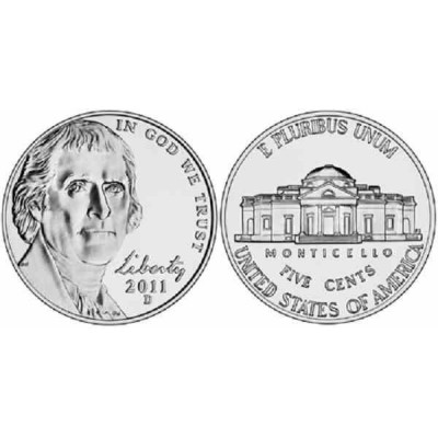 سکه 5 سنت - نیکل مس - آمریکا 2011 غیر بانکی