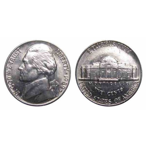سکه 5 سنت - نیکل مس - آمریکا 1989 غیر بانکی