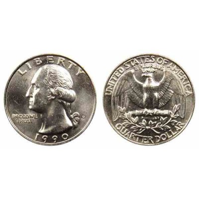 سکه 25 سنت - کوارتر - نیکل مس - تصویر جرج واشنگتن - آمریکا 1990 غیر بانکی