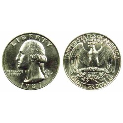 سکه 25 سنت - کوارتر - نیکل مس - تصویر جرج واشنگتن - آمریکا 1987 غیر بانکی