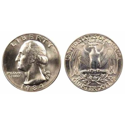 سکه 25 سنت - کوارتر - نیکل مس - تصویر جرج واشنگتن - آمریکا 1984 غیر بانکی