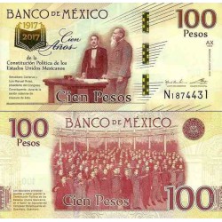اسکناس  100 پزو - یادبود صدمین سال تاسیس قانون اساسی مکزیک - مکزیک 2016