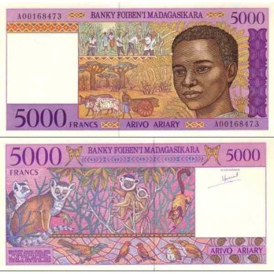 اسکناس 5000 فرانک - 1000 آریاری - ماداگاسکار 1995