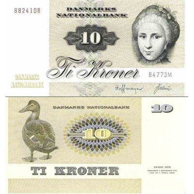 اسکناس  10 کرون - دانمارک 1977  رقم دوم و سوم بلاک سال انتشار