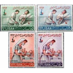 4 عدد تمبر صدمین سالگرد صلیب سرخ- پست هوائی - لبنان 1963