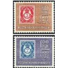 2 عدد تمبر صدمین سال چاپ اولین تمبر با نشان شیپور - Posthorn - نروژ 1972