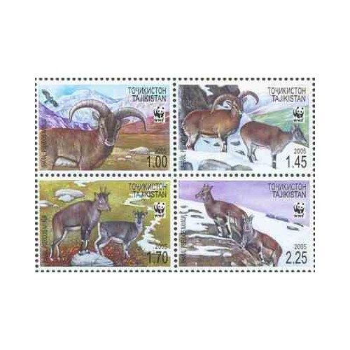 4 عدد تمبر حفاظت از طبیعت جهانی - قوچ آبی - WWF - تاجیکستان 2005 قیمت 6.8 دلار
