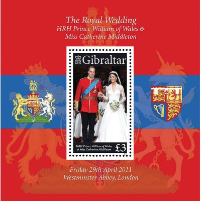 مینی شیت ازدواج سلطنتی - شاهزاده ویلیام و کاترین میدلتون - جبل الطارق 2011 ارزش روی تمبر 3 پوند