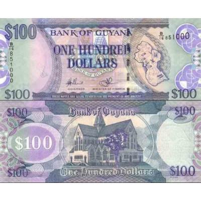 اسکناس 100 دلار - گویانا 2009 فیلیگران طوطی و نقشه