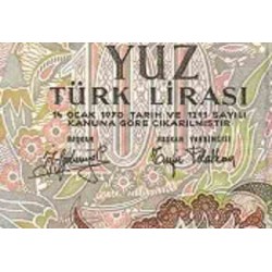 اسکناس 100 لیر - ترکیه 1970   series F28-I44