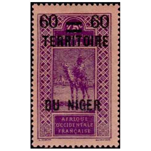 1 عدد تمبر سری پستی - سورشارژ قلمرو نیجر و قیمت - 60 سنت - نیجر 1922 با شارنیه