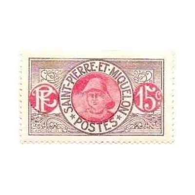 1 عدد تمبر سری پستی - ماهیگیر  - 15 سنت - سنت پیر و میکوئلن 1909 با شارنیه