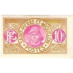 1 عدد تمبر سری پستی - ماهیگیر  - 10 سنت - سنت پیر و میکوئلن 1909 با شارنیه