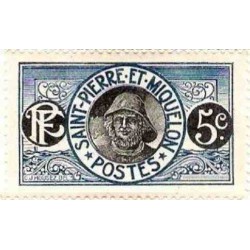 1 عدد تمبر سری پستی - ماهیگیر  - 5 سنت - سنت پیر و میکوئلن 1909 با شارنیه
