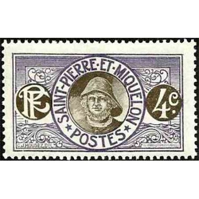 1 عدد تمبر سری پستی - ماهیگیر  -4 سنت - سنت پیر و میکوئلن 1909 با شارنیه