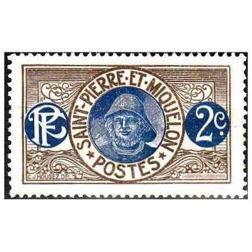 1 عدد تمبر سری پستی - ماهیگیر  -2 سنت -سنت پیر و میکوئلن 1909 با شارنیه