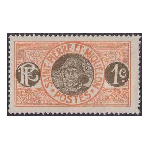 1 عدد تمبر سری پستی - ماهیگیر  -1 سنت -سنت پیر و میکوئلن 1909 با شارنیه