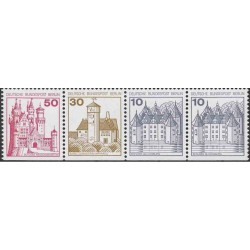 4 عدد تمبر سری پستی - قلعه ها و قصرها - استریپ - بالا یا پایین بدون دندانه - برلین آلمان 1977