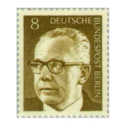 1 عدد تمبر سری پستی رئیس جمهور فدرال گوستاو هاینمان - 8 فنیک  - برلین آلمان 1970