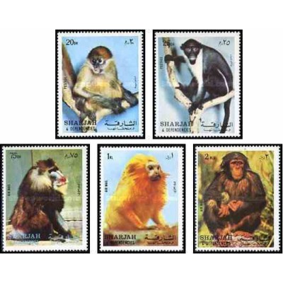 5 عدد تمبر میمونها - شارجه 1972