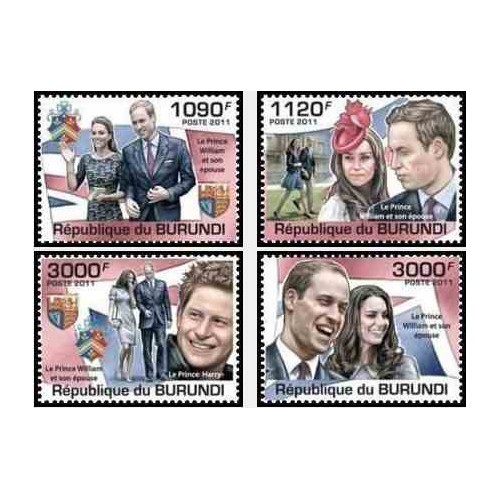 4 عدد تمبر ازدواج سلطنتی - پرنس ویلیام و کاترین میدلتون - بروندی 2011 قیمت 9 دلار