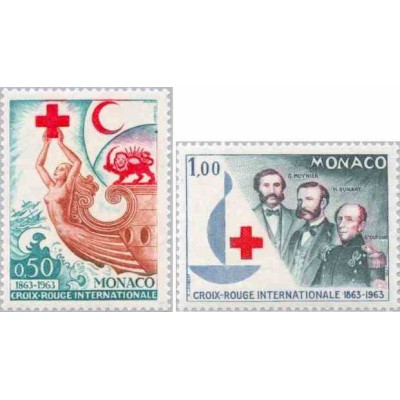 2 عدد تمبر صدمین سالگرد صلیب سرخ بین المللی - شیر و خورشید - موناکو 1963