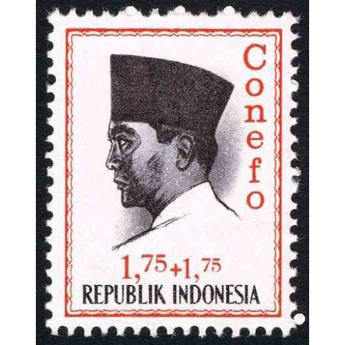 1 عدد تمبر سری پستی - کنفرانس نیروی تازه -  پرزیدنت سوکارنو -  1.75+1.75 - اندونزی 1965