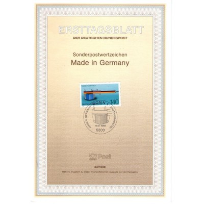 برگه اولین روز انتشار تمبر صدمین سالگرد نامگذاری "ساخت آلمان" - جمهوری فدرال آلمان 1988
