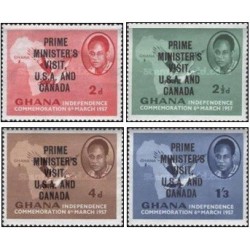 4 عدد تمبر سفر نخست وزیر به ایالات متحده و کانادا - سورشارژ -غنا 1958
