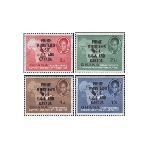 4 عدد تمبر سفر نخست وزیر به ایالات متحده و کانادا - سورشارژ -غنا 1958