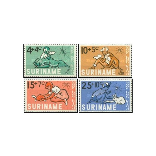 4 عدد تمبر رفاه کودکان -سورینام 1965
