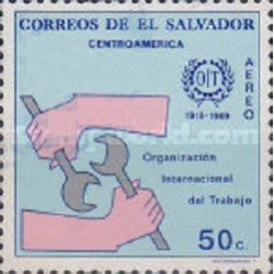 1 عدد تمبر  پنجاهمین سالگرد سازمان بین المللی کار - I.L.O - پست هوائی - السالوادور 1969