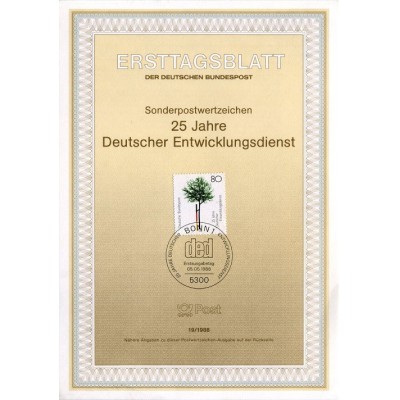 برگه اولین روز انتشار تمبر بیست و پنجمین سالگرد رشد - جمهوری فدرال آلمان 1988
