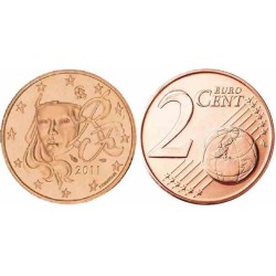 سکه 2 سنت یورو - مس روکش فولاد -فرانسه 2011 غیر بانکی