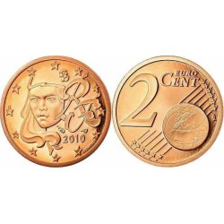 سکه 2 سنت یورو - مس روکش فولاد -فرانسه 2010 غیر بانکی