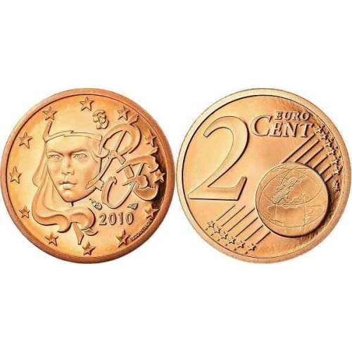 سکه 2 سنت یورو - مس روکش فولاد -فرانسه 2010 غیر بانکی