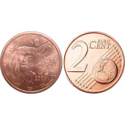 سکه 2 سنت یورو - مس روکش فولاد -فرانسه 2006 غیر بانکی