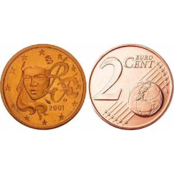 سکه 2 سنت یورو - مس روکش فولاد -فرانسه 2001 غیر بانکی