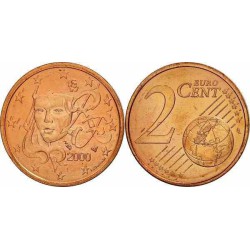 سکه 2 سنت یورو - مس روکش فولاد -فرانسه 2000 غیر بانکی