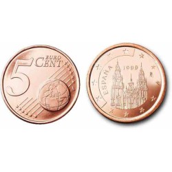 سکه 5 سنت یورو - مس روکش فولاد - اسپانیا 1999 غیر بانکی