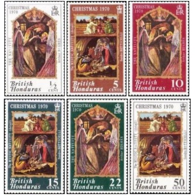 6 عدد  تمبر کریستمس - تابلو - هندوراس بریتانیائی 1970