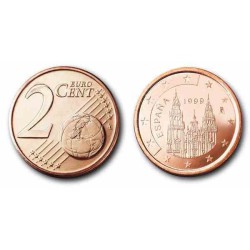 سکه 2 سنت یورو - مس روکش فولاد - اسپانیا 1999 غیر بانکی