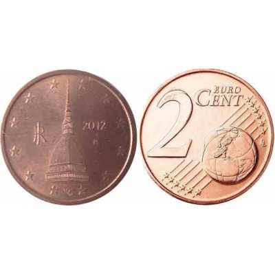 سکه 2 سنت یورو - مس روکش فولاد - ایتالیا 2012 غیر بانکی