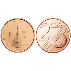 سکه 2 سنت یورو - مس روکش فولاد - ایتالیا 2011 غیر بانکی