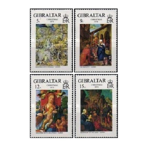 4 عدد  تمبر کریستمس - تابلو - جبل الطارق 1978