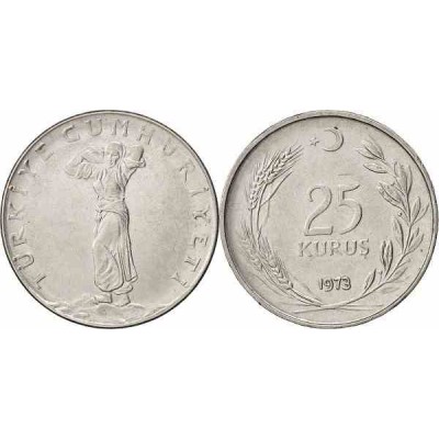 سکه 25 کروز - فولاد ضد زنگ - ترکیه 1973 غیر بانکی