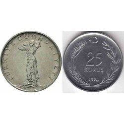سکه 25 کروز - فولاد ضد زنگ - ترکیه 1974 غیر بانکی