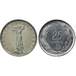 سکه 25 کروز - فولاد ضد زنگ - ترکیه 1965 غیر بانکی