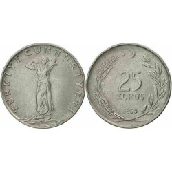 سکه 25 کروز - فولاد ضد زنگ - ترکیه 1963 غیر بانکی