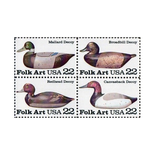 4 عدد  تمبر هنر اقوام آمریکایی - دامهای اردک(طعمه) - آمریکا 1985